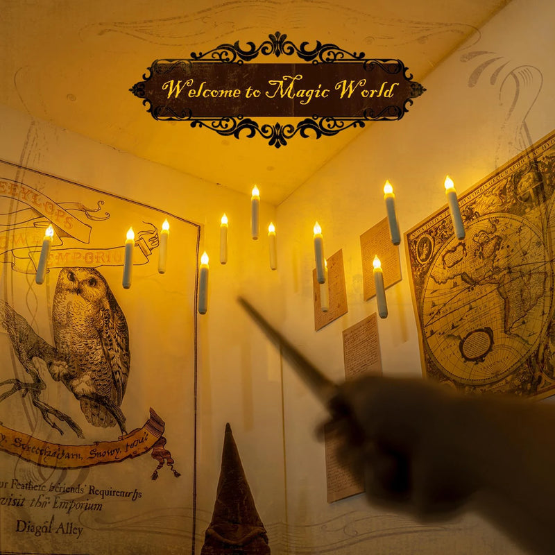 Velas flutuantes de led com varinha acendedora - decoração Harry Potter e Halloween