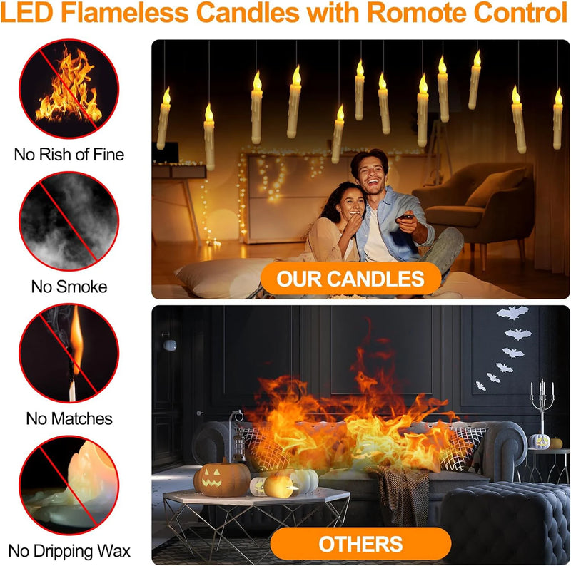 Velas flutuantes de led com varinha acendedora - decoração Harry Potter e Halloween
