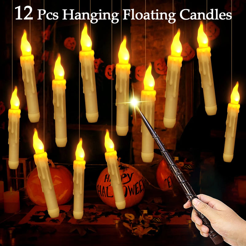 Velas flutuantes de led com varinha acendedora - decoração Harry Potter e Halloween