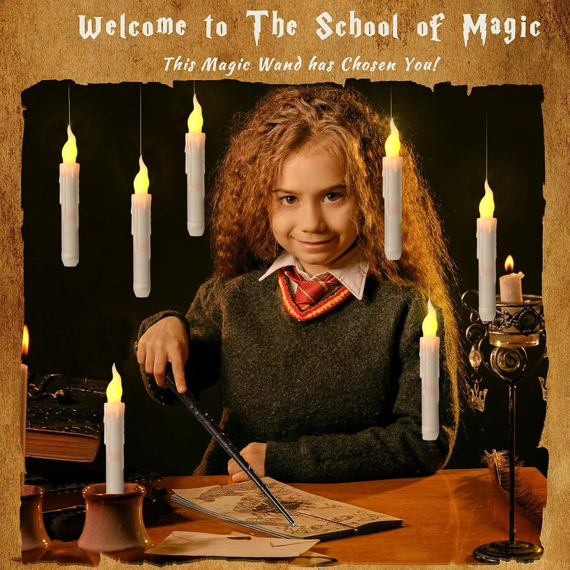 Velas flutuantes de led com varinha acendedora - decoração Harry Potter e Halloween