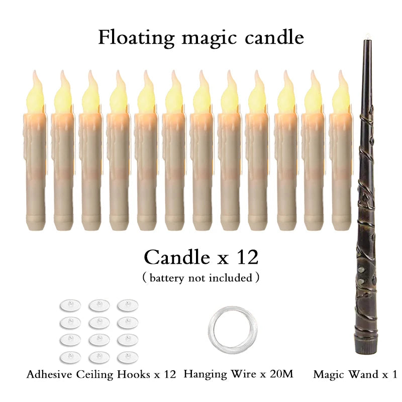 Velas flutuantes de led com varinha acendedora - decoração Harry Potter e Halloween